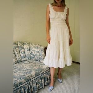 Lisa Says Gah Agatha Smocked Midi Dress. Size medium.